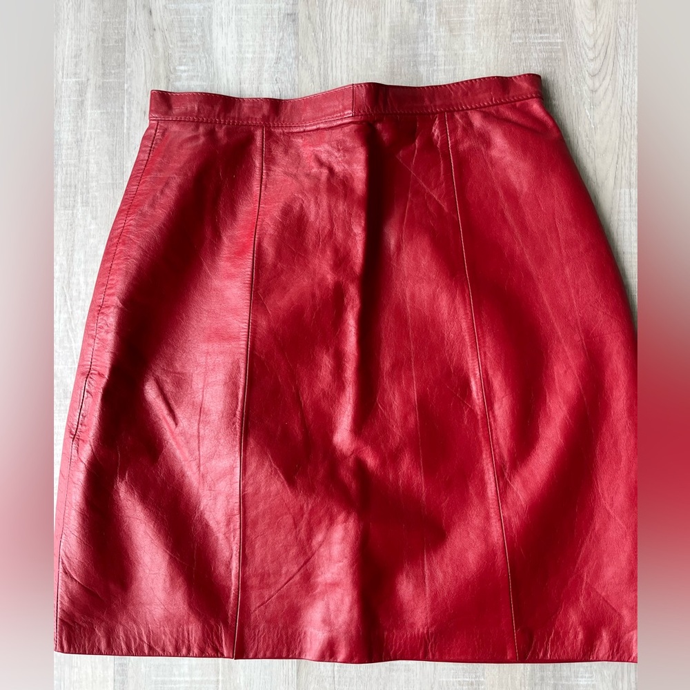 G-III REAL LEATHER Vintage Red Lined Pencil Skirt Size 9/10 - Picture 10 of 11